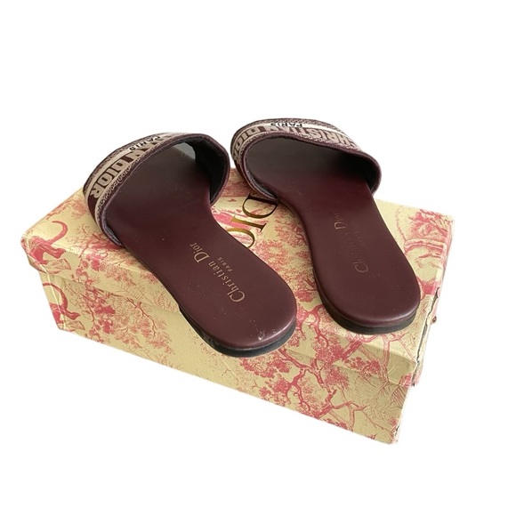 Dior Oblique Red Burgundy Slide Sandals Size 39 Dway - Picture 2 of 7